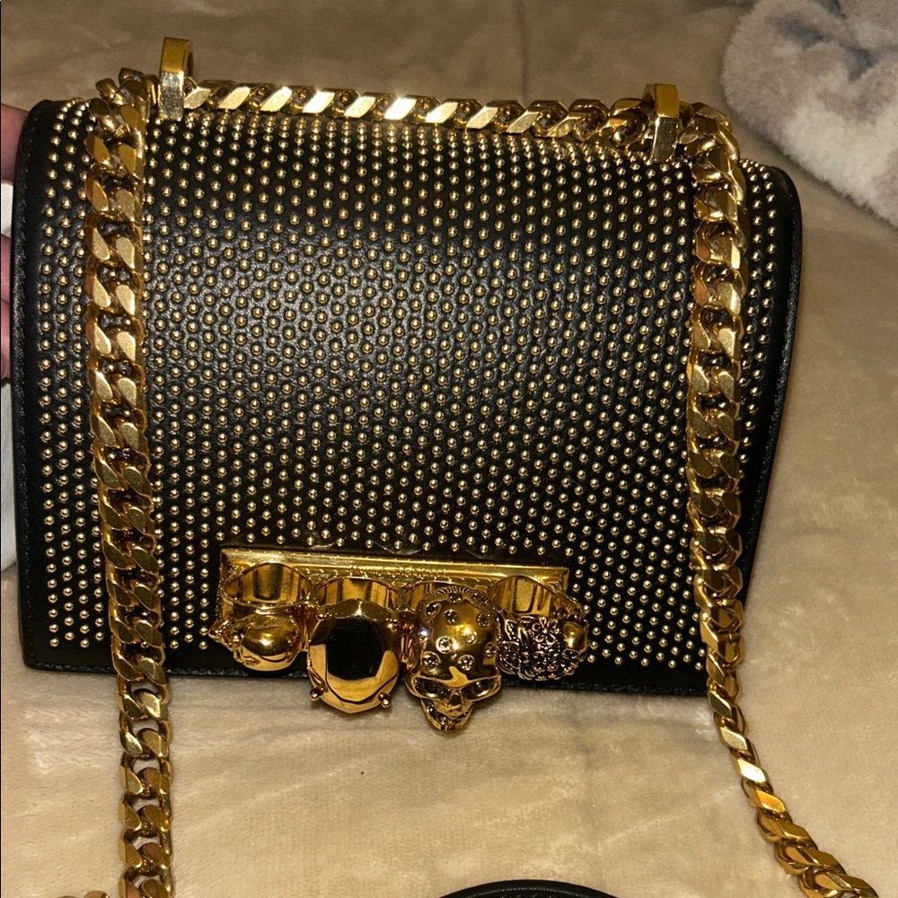 Alexander McQueen Black and Gold Studded Clutch